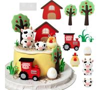 Farm Birthday Cake Toppers, Farm Animals Party Decorations, 3D Cow Cakes Decoration Tractor Hen Egg Cupcake Topper for Baby Shower Birthday Party Decor