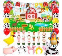 Farm Birthday Party Supplies,49pcs Farm Yard Decorations Balloons Banner Cake Toppers etc Animals Party Decorations