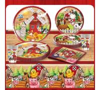 Farm Birthday Supplies, Farm Animal Tableware Set, Farm Theme Party Tableware, Farm Animals Plates Paper Cups Paper Napkins Tablecloths - 51PCS