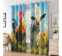 Farm Blackout Curtains for Living Room Bedroom, Floral Farm Animal Hen Cow Eyelet Thermal Window Treatments 108 Drop - 2 Panels 90 x 108 Inch, Home Decor pw&43