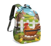 Farm Boy Rucksack Dungarees Overalls Vegetable All-Over Print, 40cm Cartoon Animals Tractor Barn Illustration School Bag for Kids (04)