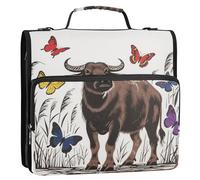 Farm Buffalo Butterflies 1.5-Inch 3-Rings Zippered Binder Bag with Shoulder Strap Multiple Pockets Portfolio Binder Suitable for Middle School