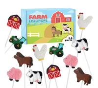 Farm Candy Lollipops - 24 Individually Wrapped Suckers Bulk - Cute Farm Animal Party Favors - Barn, Tractor, Horse, Cow, Chicken, Pig - Barnyard Candy Bags for Birthday Party