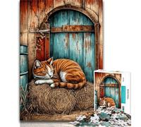 Farm Cat 1000 Piece Jigsaw Puzzles for Teenagers,Stress Reliever Staycation Kill Time with Matching Poster And Trivia Sheet 50x75cm