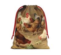 Farm Chickens Print Drawstring Bag wrap, String Pouches, Premium Packaging Bags for Business & Events M