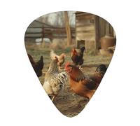 Farm Chickens Print Guitar Picks 12-Pack - Assorted Thickness Picks (0.46 mm, 0.71 mm, 0.96 mm) with Storage Box & Assorted Unique Design for Acoustic, Electric, Bass, and Ukulele Players