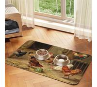 Farm Chickens print PU Leather Feeding Mat for Dogs Cats Pet Food Mat Absorbent Non-Slip Rubber Bottom