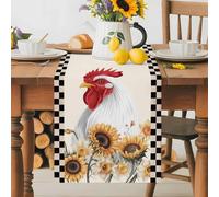 Farm Cock Sunflower Table Runner 70 Inches Long,Table Runners Kitchen Dining Tablesation for Home Party, Rustic Animal Flower Buffalo CheckTables Runner for Home Party Wedding Dresser Scarf