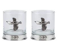 Farm Cottage Brands Lead Free pewterware Mounted 12oz Whisky Glass with a Pheasant Emblem in a Presentation Box of 1 or 2 Glasses (2)