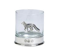 Farm Cottage Brands Lead Free pewterware Mounted 12oz Whisky Glass with a Running Fox Emblem in a Presentation Box of 1 or 2 Glasses (1)