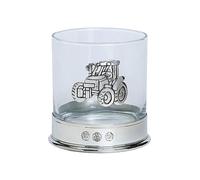 Farm Cottage Brands Lead Free pewterware Mounted 12oz Whisky Glass with a Tractor Emblem in a Presentation Box of 1 or 2 Glasses (1)