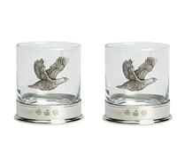 Farm Cottage Brands Pewterware Mounted 12oz Whisky Glass with a Partridge/grouse Emblem. in a Presentation Box of 1 or 2 Glasses (2)
