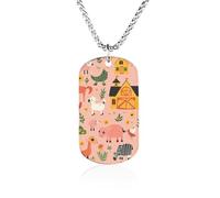 Farm Cow Chicken Animals Fashion Memorial Necklaces Printed Titanium Steel Pendant Jewelry Novelty Picture Necklace Dog Tags for Men Women