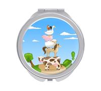 Farm Cow Horse Sheep Pig Duck Chick Blue Sky Leaves Folding Make Up Mirror, Compact 2X/1X Magnification Mirror, Women Portable Travel Makeup Mirror 2.4 x 2.4 inch