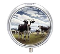 Farm Cow Pictures Pill Box Cute Round Pill Case Portable Medicine Tablet Vitamin Holder Organizer for Purse Pocket