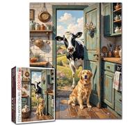Farm Cow Puzzle Vintage Door Kitchen Tableware Ornament Jigsaw Dog Animal Picture 1000 Pieces Puzzles for Adults Beginner Challenging Family Activity Games DIY Crafts Puzzle for Home Decor Gifts