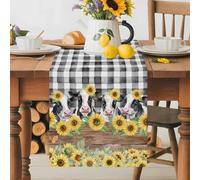 Farm Cow Sunflower Wood Barn Table Runner 70 Inches Long,Table Runners Kitchen Dining Tables Decoration, Rustic Black White Buffalo Plaid Tables Runner for Home Party Wedding Dresser Scarf