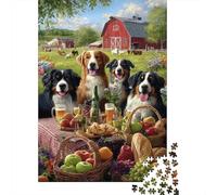 Farm Dogs Picnic 1000pcs For Adults Mini Puzzle Challenging | 70x50cm Cardboard Living Room Decor Durable Structure Birthday Gift Brain Training