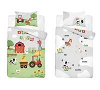 Farm Farmyard Animals Tractor Children's Bamboo Baby Cot Bed Baby Bed Cot Bedding Set (90x120cm red)