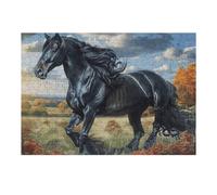 Farm Field Black Horse 300 Pc DIY Jigsaw Puzzle Fantastic Beasts Puzzles for Adults Teens Hard Challenging Team Building Stress Reducing Autumn Rigid Cardboard 300 PCS
