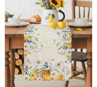 Farm Flowers Daisy Eucalyptus Leaves Table Runner 72 Inches Long, Retro Bees Honey Washable Table Runners Heat-Insulation Kitchen Dining Table Decorations for Home Party Decor 13x72in