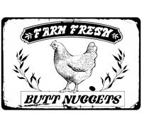 Farm Fresh Butt Nuggets Metal Tin Sign Chicken Art Decor for Coop Vintage Metal Chicken Butt Nuggets Signs Chicken Coop Signs for Home Kitchen Farm Yard Decor 8x12 Inch