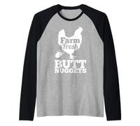 Farm Fresh Butt Nuggets Poultry Farmer Gift Funny Chicken Raglan Baseball Tee