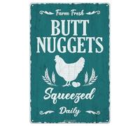 Farm Fresh Butt Nuggets Tin Sign Chicken Coop Vintage Metal Hanging Plaque for Farm Barn Yard Garden Egg Market Kitchen Bar Home Wall Decor Hen House Accessories Outdoor 6"x8"