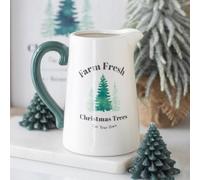 Farm Fresh Christmas Trees Ceramic Flower Jug - Rustic Farmhouse Design, Perfect for Seasonal Blooms, Stylish Handle for Holiday Décor