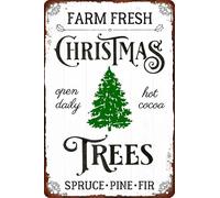 Farm Fresh Christmas Trees Open Daily Metal Aluminum Sign Farmhouse Christmas Decor Vintage Retro Poster for Cafe Bar Home Wall Decor Art Winter Decoration Plaque 8x12 Inch