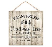 Farm Fresh Christmas Trees Pine Spruce Fir Complimentary Cider And Cocoa Room Decor Wood Pallet Wall Plaque Sign Vintage Signs Motivational Wood Sign for Home Dinning Room Front Door 12x12in