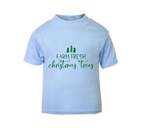 Farm Fresh Christmas Trees Sign Short Sleeve Cotton Kids t Shirt, 2-3 Years, Pastel Blue