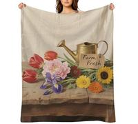 Farm Fresh Colorful Flowers Throw Blanket for Couch and Bed Super Soft Warm Lightweight Throw Blankets Cozy Fuzzy Flannel Blanket Personalized Decorative Blankets for Sofa Decor 60"x80"