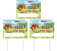 Farm Fresh Eggs Sale Signs, 3PCS Double-Sided Plastic Marks with 6 Metal Stakes, All-Weather Plastic Sign with Arrow for Garage Indoor/Outdoor Sales, Yard Business Activities, Sales Supplies