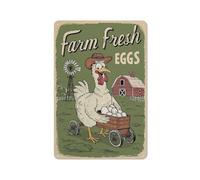 Farm Fresh Eggs Tin Sign - Vintage Country Chicken Hen Rooster Tin Signs Home Bar Kitchen Coffee Man Cave Garage Wall Decor Art Tin Sign 12x16 Inch