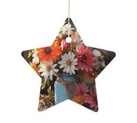 Farm Fresh Flowers Spring Ornament with String, Keepsake Hanging Decorations,Ceramic Ornaments for Women Men Indoor Home Holiday Party Gifts