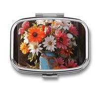 Farm Fresh Flowers Spring Pill Box,2 Compartments Square Pills Container,Portable for Pocket Or Purse Pill Organizer to Hold Vitamins,Medication,Fish Oil,etc