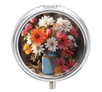 Farm Fresh Flowers Spring Pill Box 3-Compartment Medicine Pill Case Portable Round Pill Box Pill Container Holder to Hold Vitamins Decorative Metal Medicine Organizer