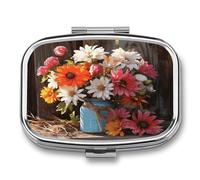Farm Fresh Flowers Spring Pill Box Medicine Pill Organizer Small Pill Case Travel Pill Container Portable Pill Case for Pocket 2 Compartment Pill Holder Pill Boxes for Travel