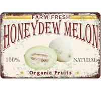 Farm Fresh Honeydew Melon 100% Nature Organic Fruit Vintage Metal Aluminum Tin Sign Door Signs Exterior Home Cave Garage Bar Country Poster Club Wall Plaque Decoration 8x12 Inch