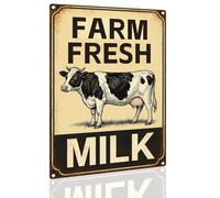 Farm Fresh Milk Metal Sign - Rustic Dairy Cow Aluminum Plaque - Vintage Farmhouse Kitchen Decor 8x12 Inch (2550)