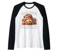 Farm Fresh Pumpkins and Autumn Gnome for Teacher Fall Season Raglan Baseball Tee
