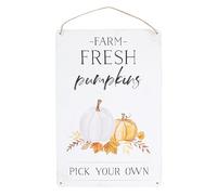 Farm Fresh Pumpkins Metal Hanging Sign | Autumn-themed Painterly Leaf Design | Pick Your Own Pumpkins | Seasonal Metal Wall Art