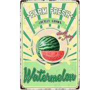Farm Fresh Sweet Juicy Watermelon Vintage Metal Tin Sign Retro Fruit Poster Decorative Wall Art Signage Farmhouse Country Market Kitchen Bar Cafe Dining Room Home Decor 8x12 Inch