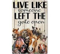 Farm Fun Horse Donkey Live Like Someone Left The Gate Open Metal Tin Sign Bathroom Family Bedroom Bar People Cave Wall Decoration 8x12 Inch