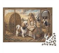 Farm Girl 1000 Piece Jigsaw Reading with Dog As A Gift Mental Relaxation Birthday Present Wall Decor Framed Puzzle Art for Adults 52x38cm/1000pcs