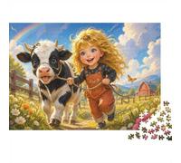 Farm Girl Cow Jigsaw Puzzle, 1000 Pcs Indoor Adult Game | 52x38cm Cardboard, Brain Workout, Tight Puzzle Fit, Adult Hobbyists, Stress Reduction