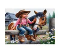 Farm Girl Horse 1000 Pieces Mini Jigsaw Puzzle for Adults | 70x50cm Cardboard Home Decor Durable Structure Birthday Gift Stress Relief