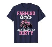 Farm Girls aren't Afraid to Get Dirty Funny Farming Tractor T-Shirt, Men, Navy Blue, Medium