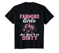Farm Girls aren't Afraid to Get Dirty Funny Farming Tractor T-Shirt, Youth, Black, Medium